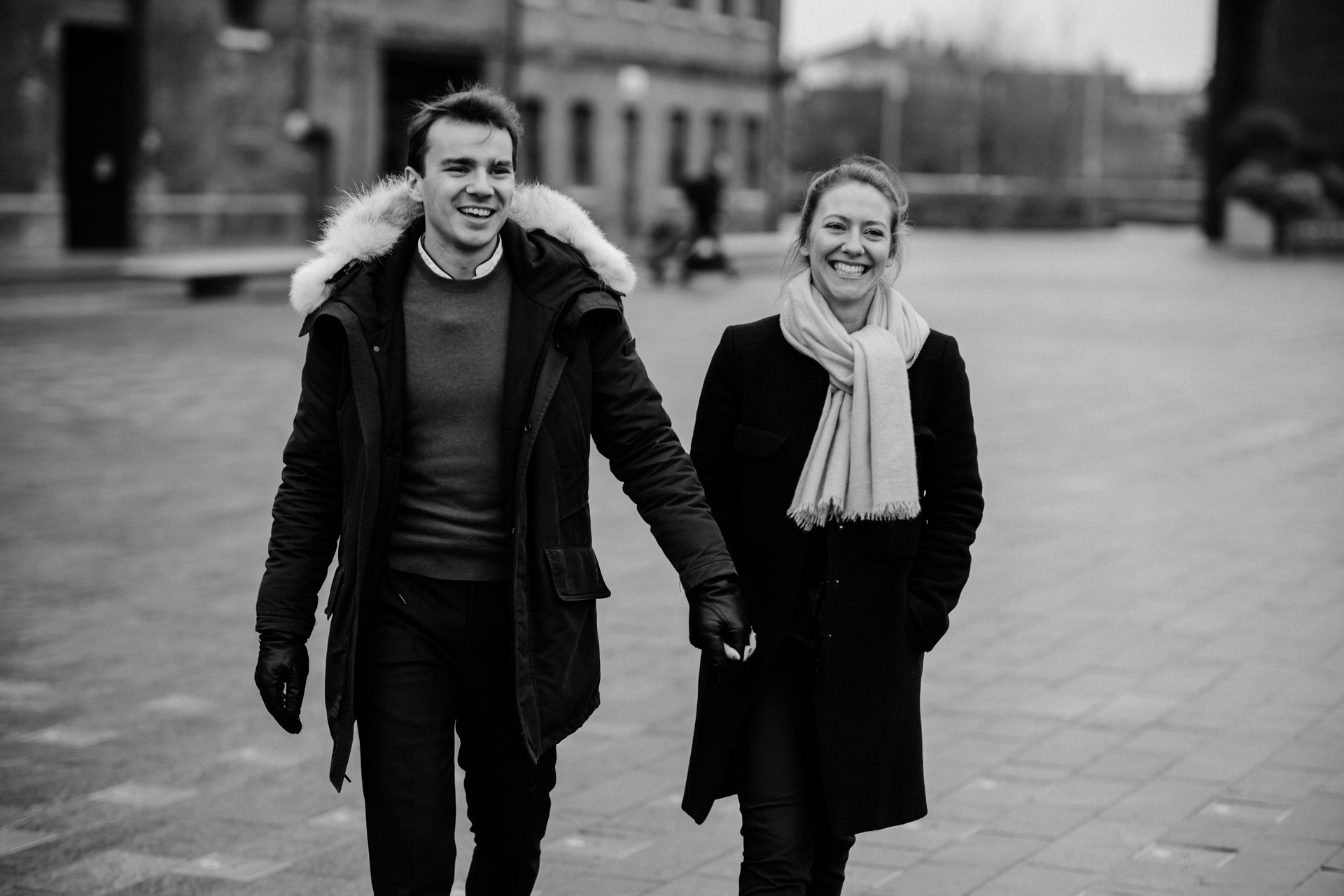 couple walking granary square london