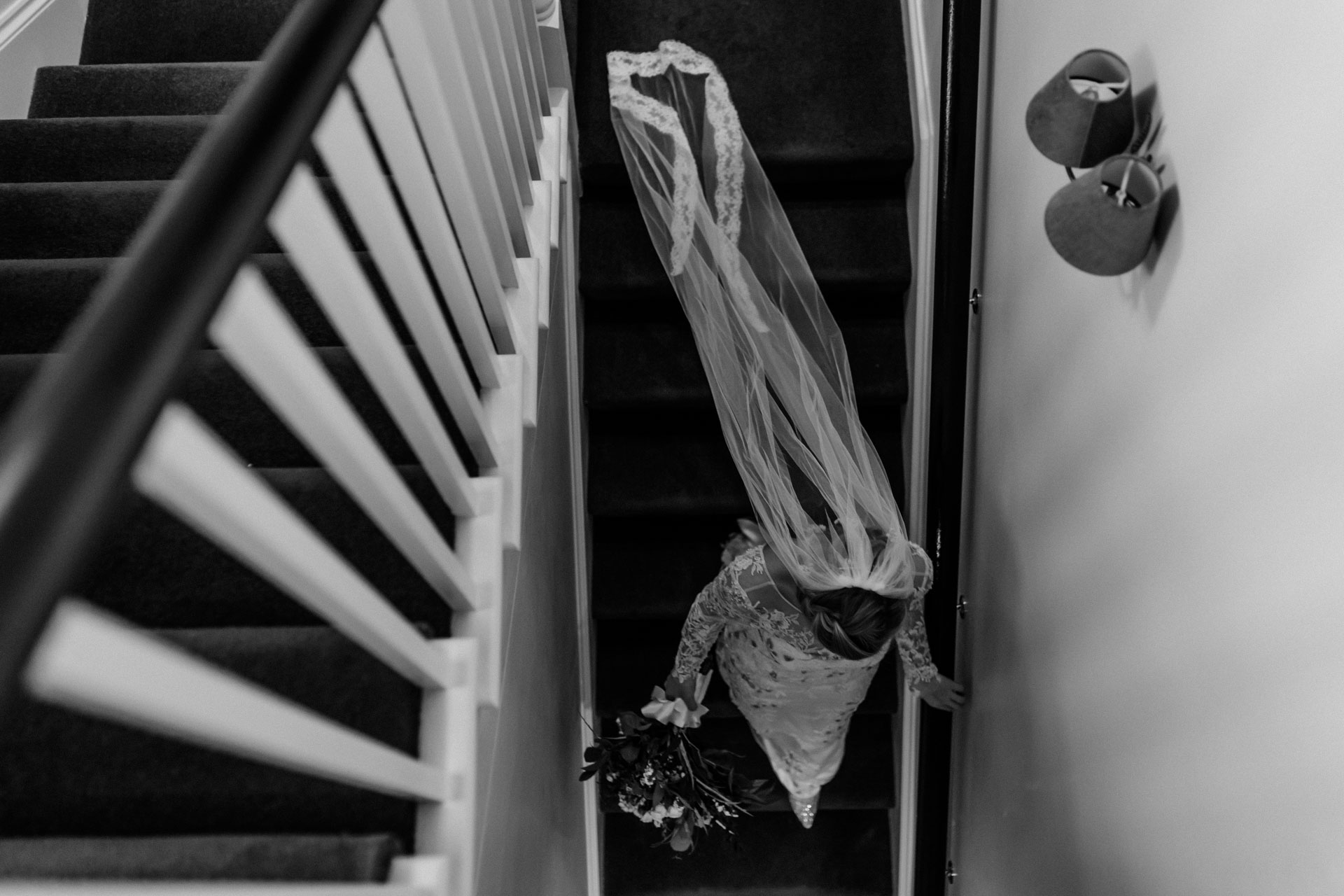 bride walking down the stairs