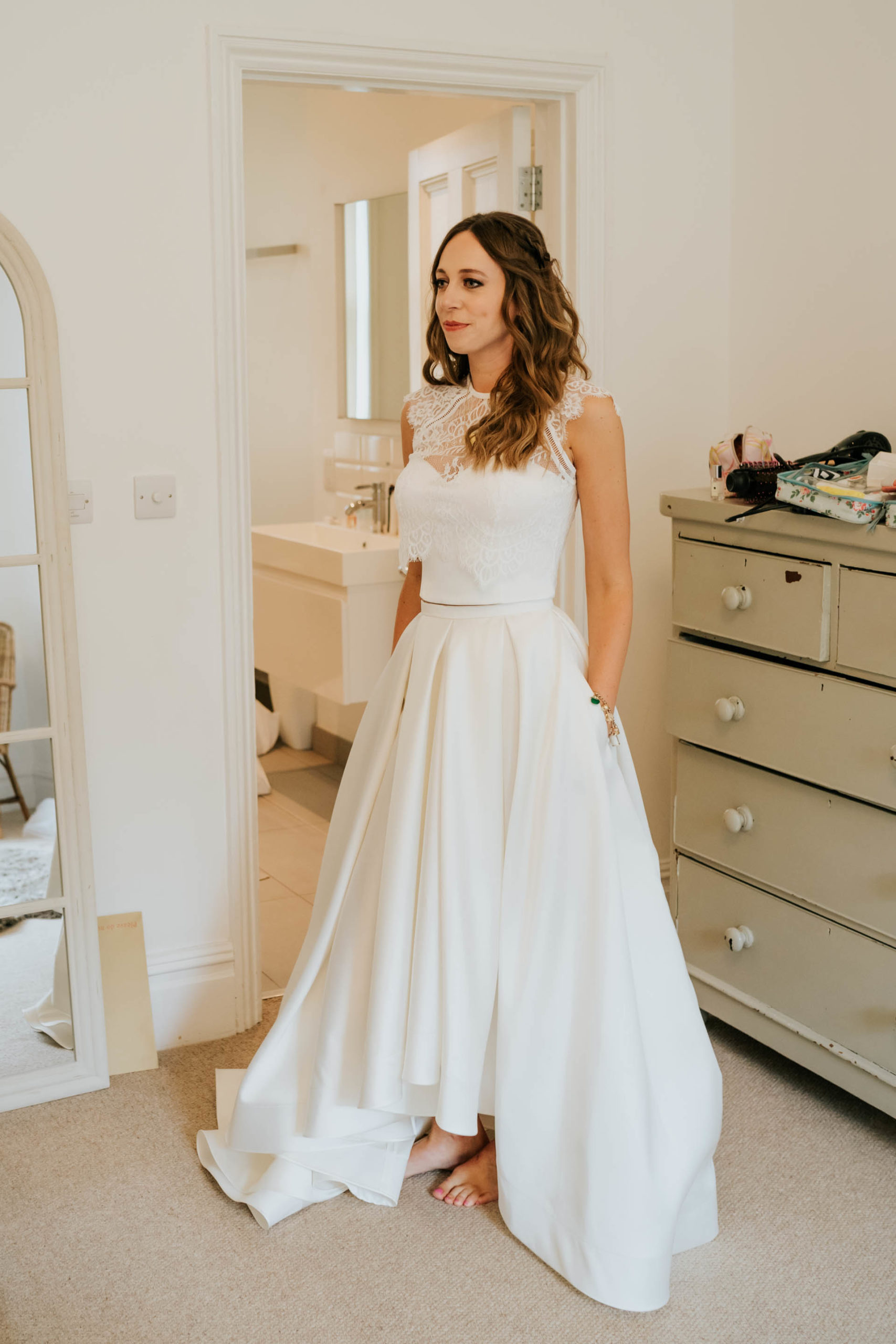 bride in white skirt and a top