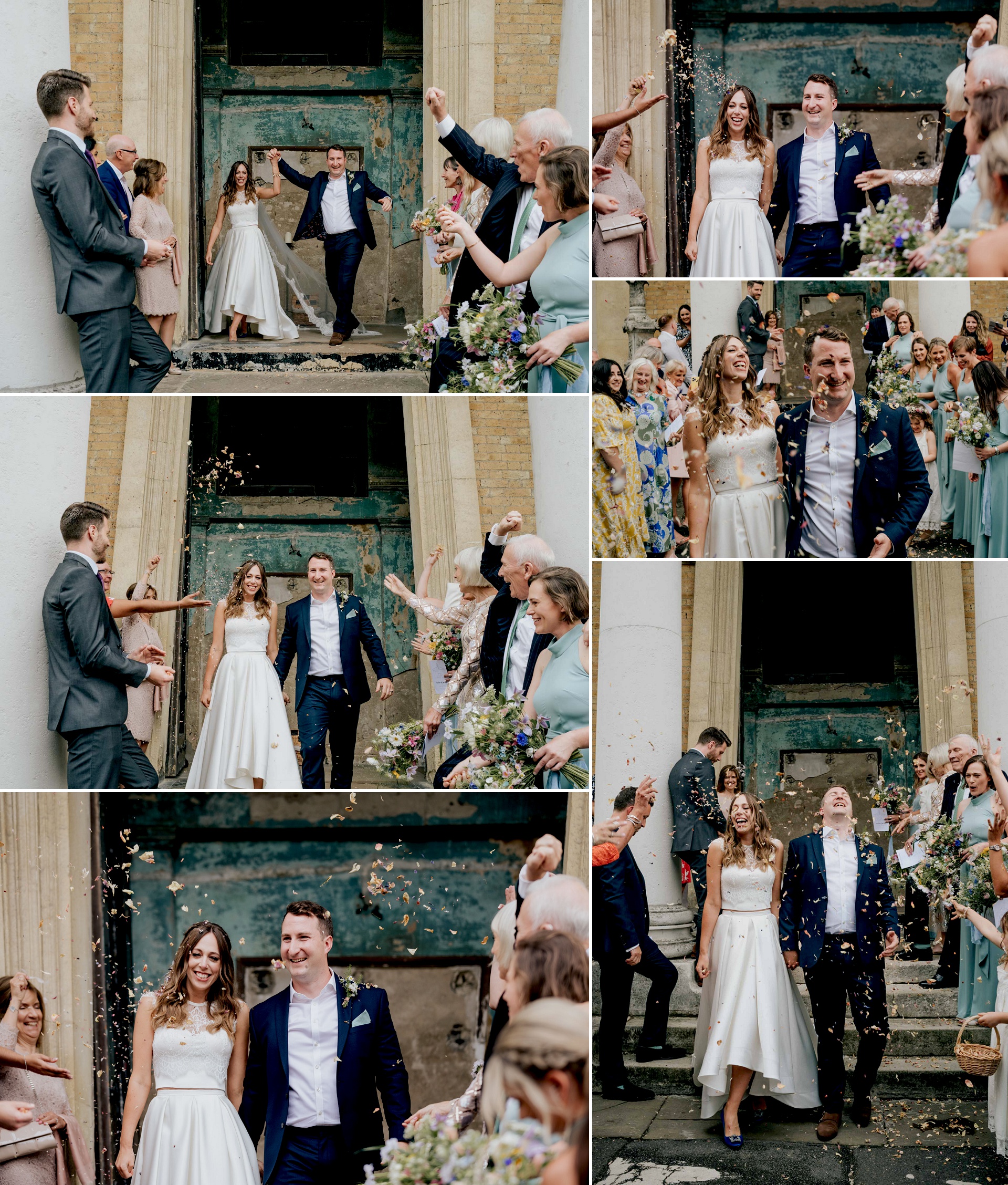 confetti shots of bride and groom exiting asylum chapel