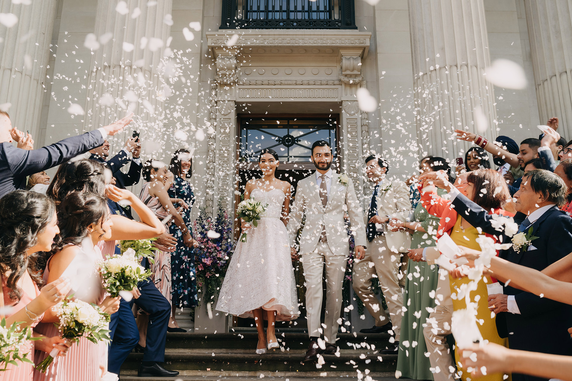 film photography at the old marylebone town hall confetti exit