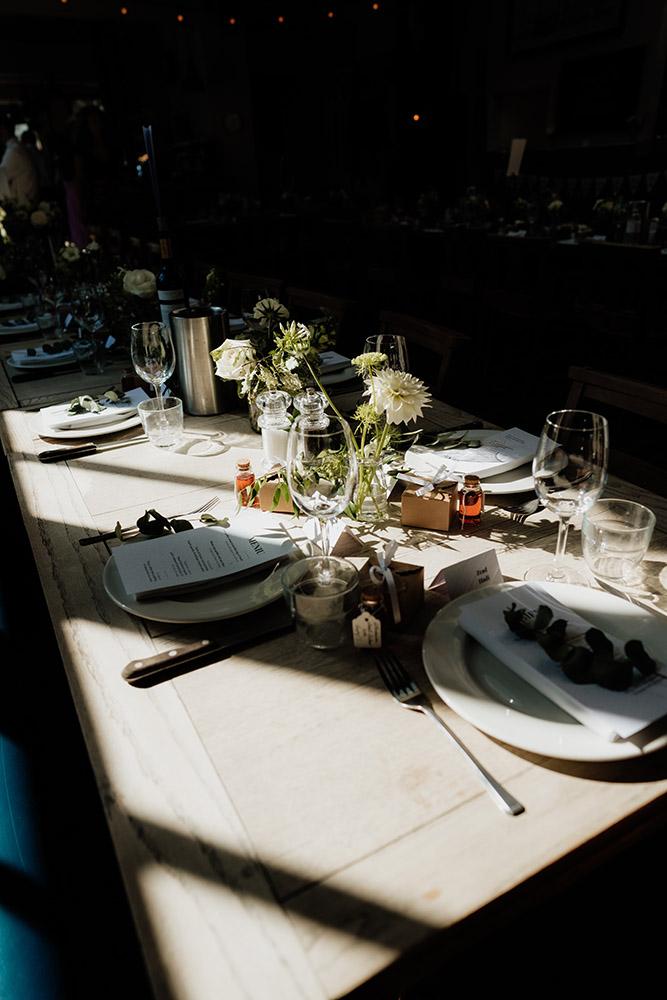 detail photo of flowers and table decor at lordship pub wedding venue in dulwich