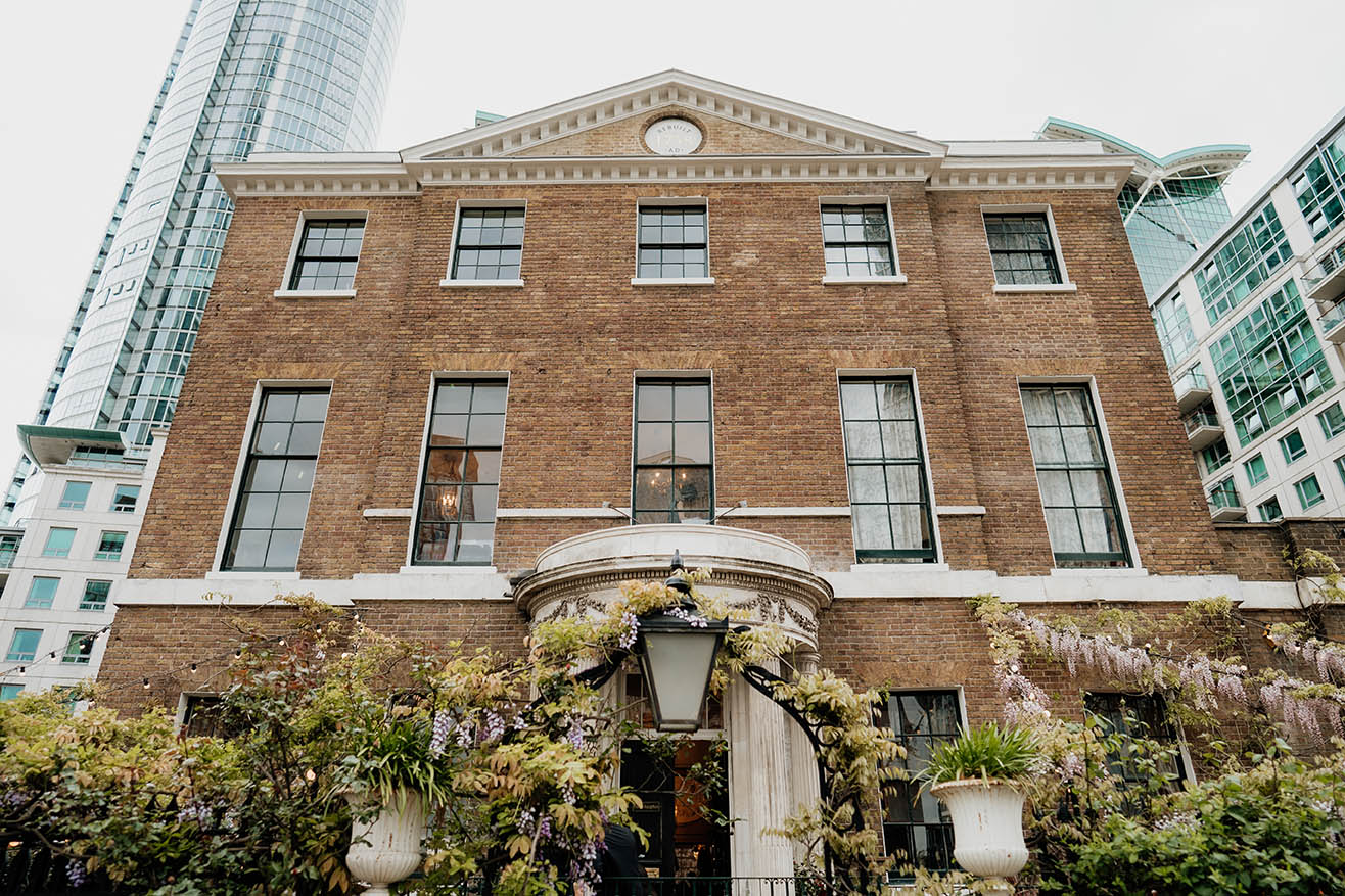 brunswick house weddiing  venue in vauxhall, an outside photo, front facade with wisteria