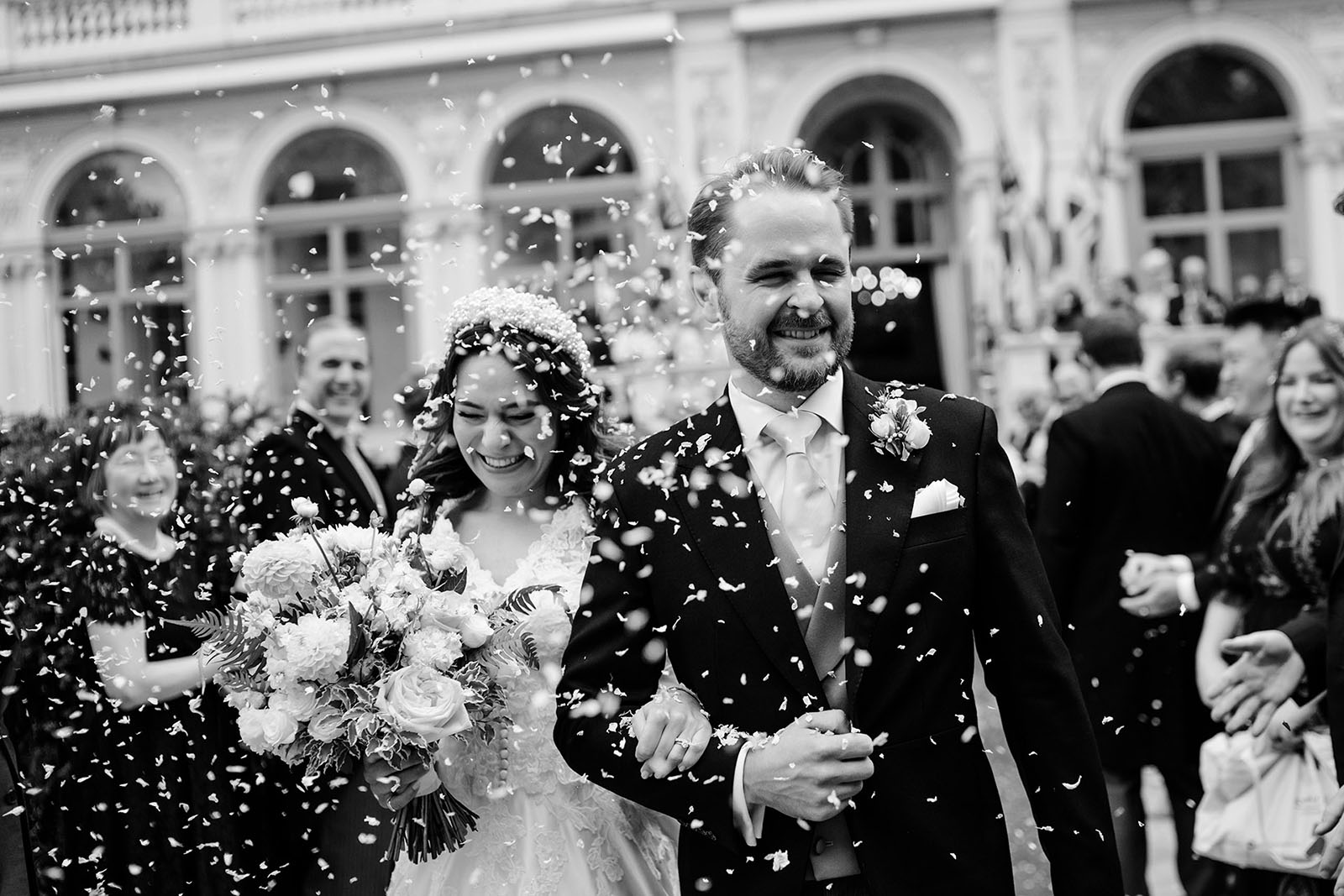 confetti at royal entrance of mandarin oriental hotel in hyde park london