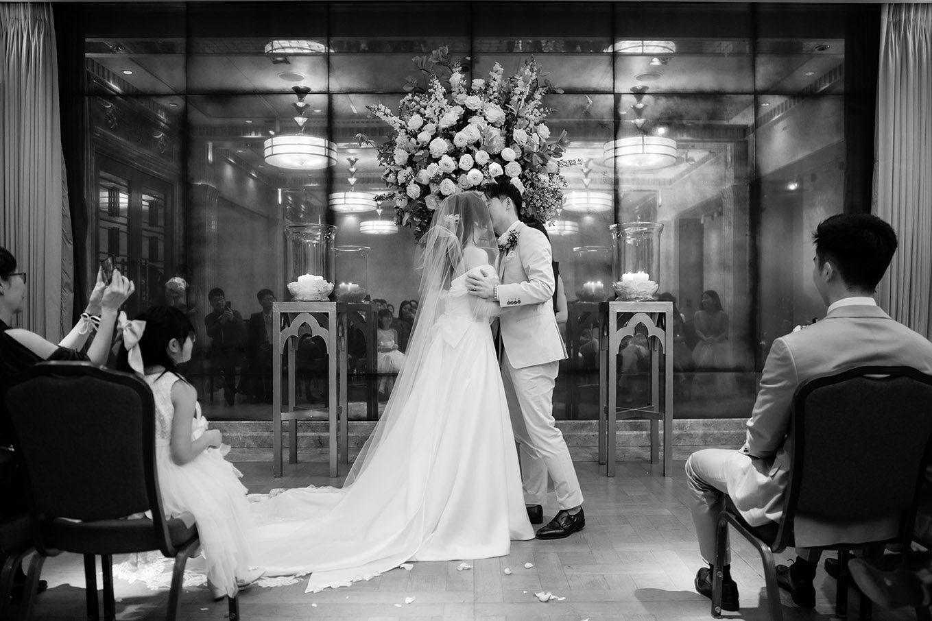 first kiss at the Connaught hotel wedding venue