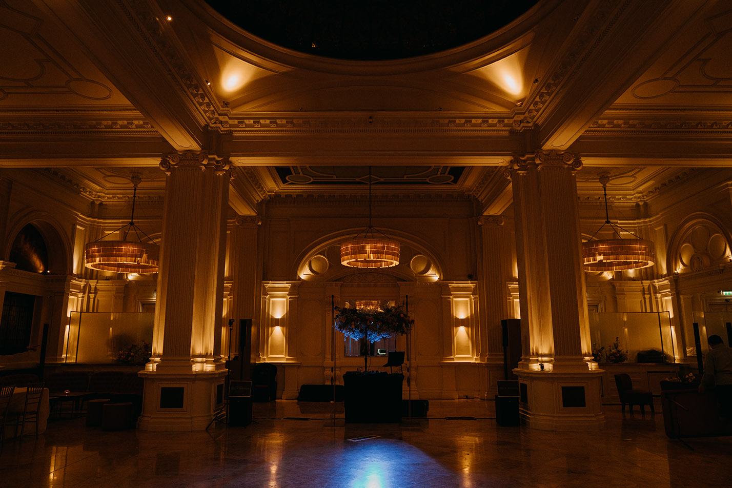 Evening light and set up at 1901 Ballroom wedding venue
