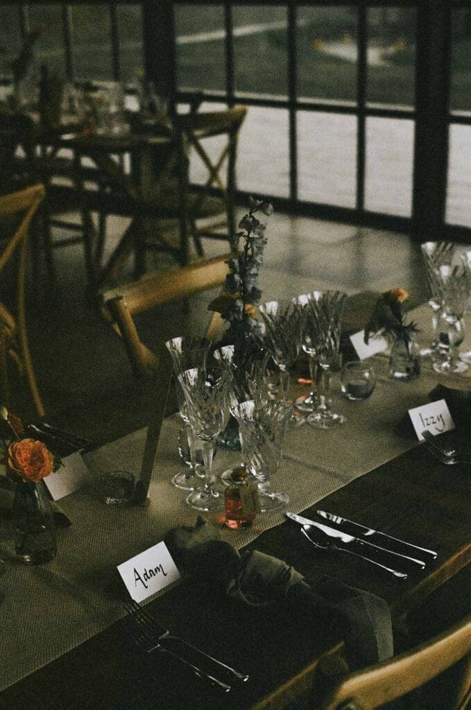 moody, cinematic detail photo on 35mm film taken on rainy wedding day by film wedding photographer