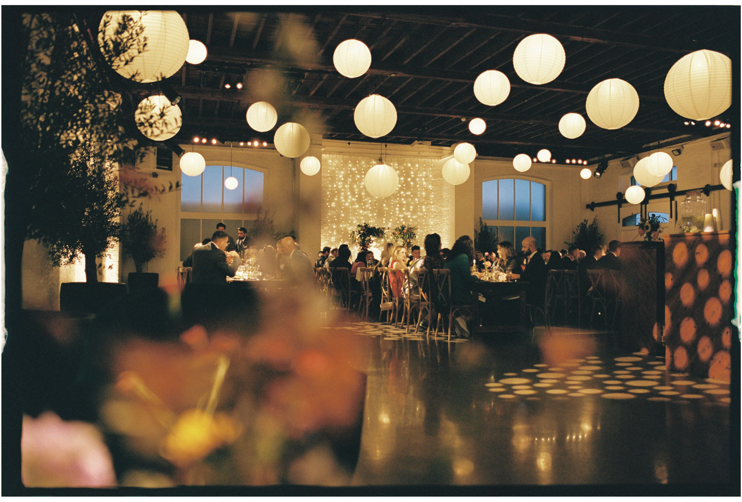 wedding reception at trinity buoy wharf chainstore captured on 35mm film